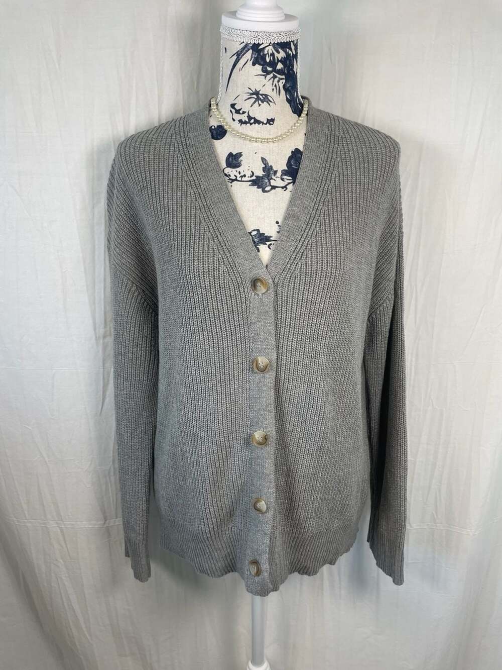 Hudson Los Angeles Gray 100% Cotton Ribbed Button Front Cardigan Sz S